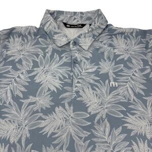 Travis Mathew Mens XL Blue White Leaf Short Sleeve Golf Polo Shirt